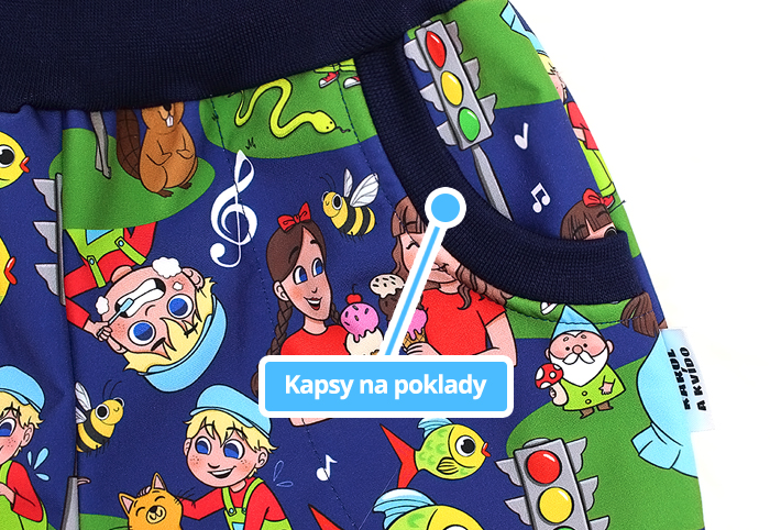 Detail kapes u dětských softshellových kalhot Karol a Kvído